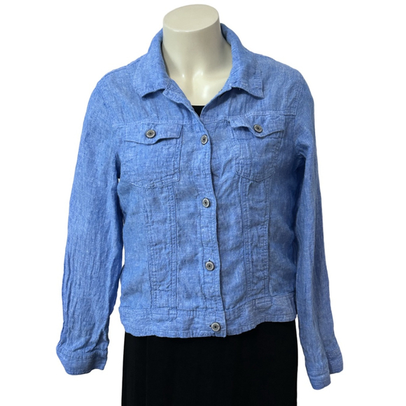 Jones New York Jackets & Blazers - Jones New York Linen Denim-Style Jacket Light Blue Size L Button Front
